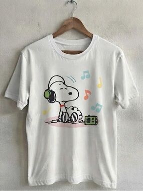 White Snoopy Graphic Tee with Colorful Notes